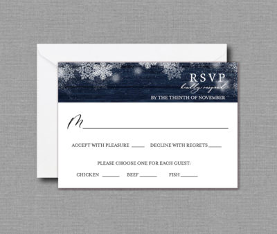 Snowflake Pine Tree Winter Wedding RSVP Card 22136