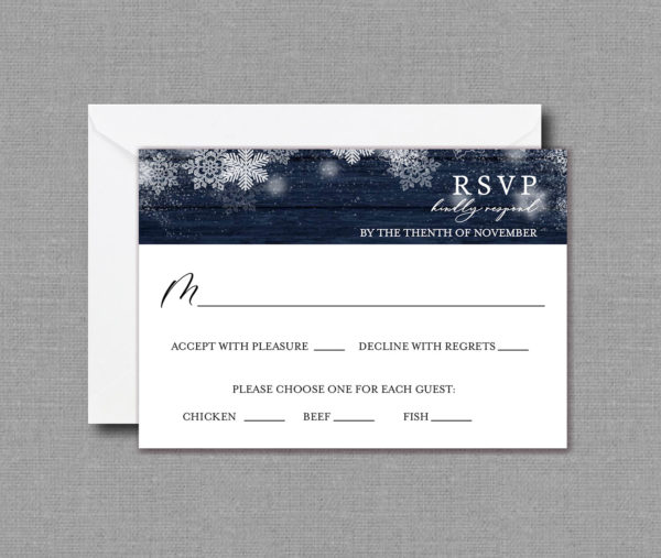 Snowflake Pine Tree Winter Wedding RSVP Card 22136