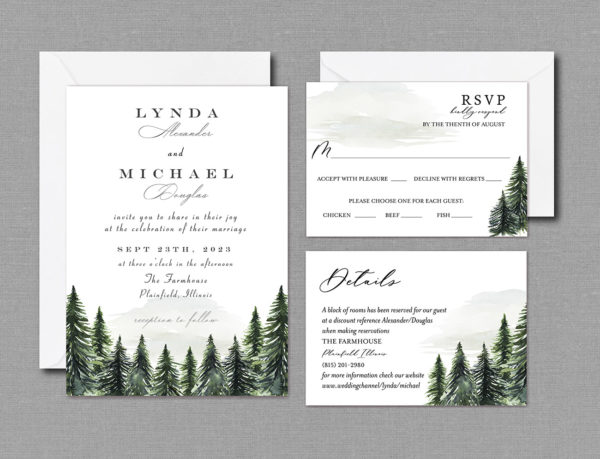 Winter Evergreen Wedding Invitation Suite with Envelope 22137