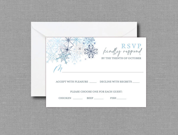 Winter Snowflakes Wedding RSVP Card 22139