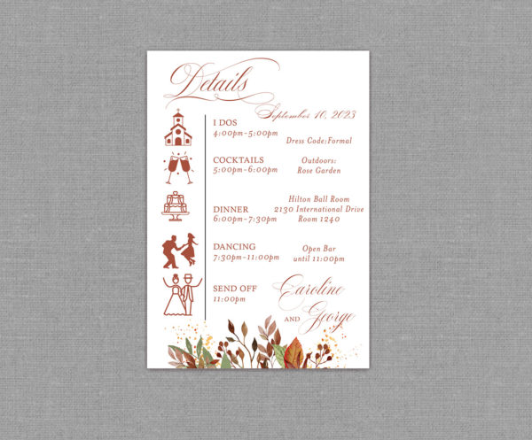 Falling Leaves Autumn Wedding Detail Card 22140