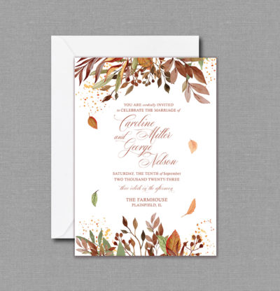 Falling Leaves Autumn Wedding Invitation 22140