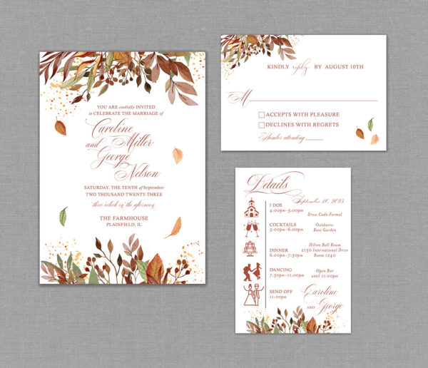 Falling Leaves Autumn Wedding Invitation Suite 22140