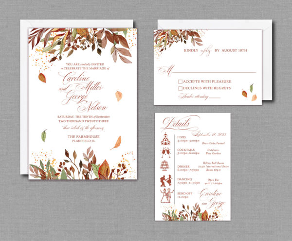 Falling Leaves Autumn Wedding Invitation Suite with Envelopes 22140
