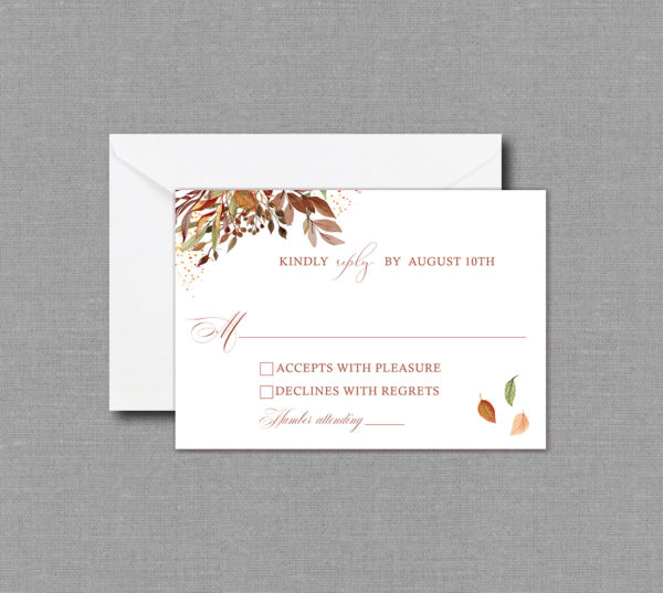 Falling Leaves Autumn Wedding RSVP Card 22140