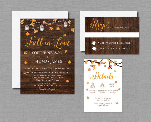 Fall Leaves Wedding Invitation Suite with Envelopes 22141