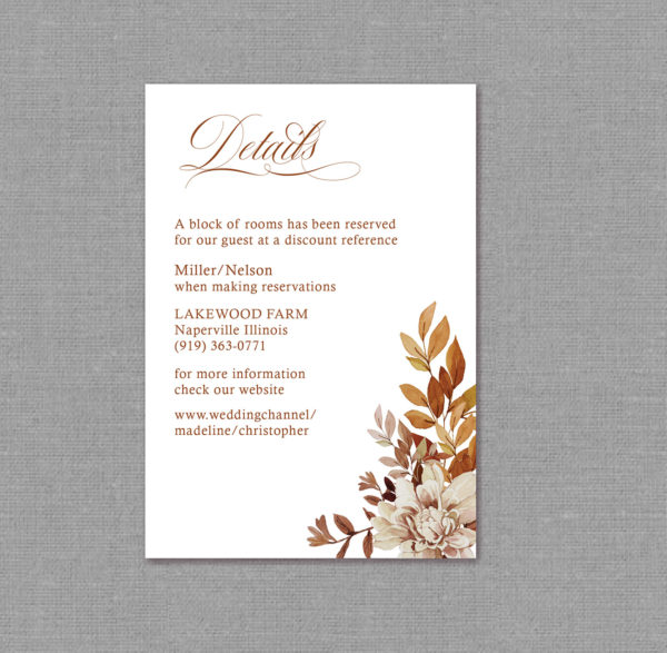 Fall Autumn Wedding Invitation Detail Card 22142