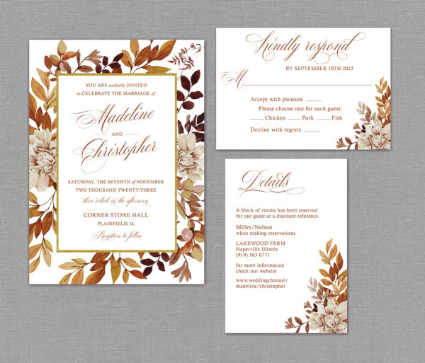 Fall Autumn Wedding Invitation Suite 22142