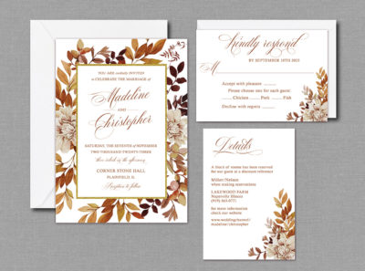 Fall Autumn Wedding Invitation Suite with Envelopes 22142