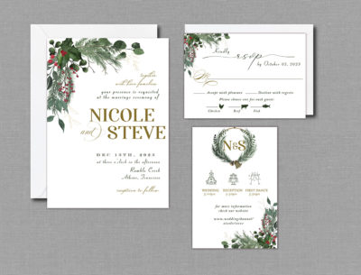 Winter Greenery Wedding Invitation Suite with Envelopes 22143