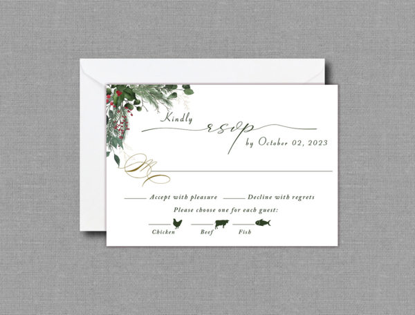 Winter Greenery Wedding RSVP Card 22143