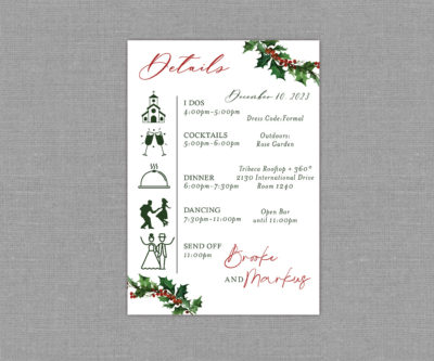 Winter Wedding Wreath Invitation Detail Cards 22145