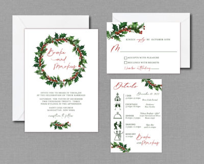 Winter Wedding Wreath Invitation Suite with Envelopes 22145