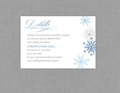 Blue Winter Snowflakes Wedding Detail Card 22150