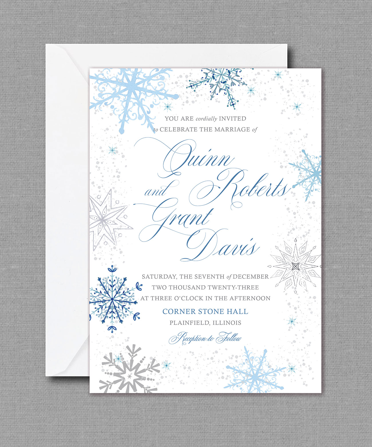 Blue Winter Snowflakes Wedding Invitation 22150