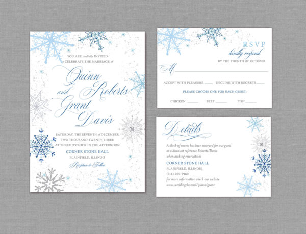 Blue Winter Snowflakes Wedding Invitation Suite 22150