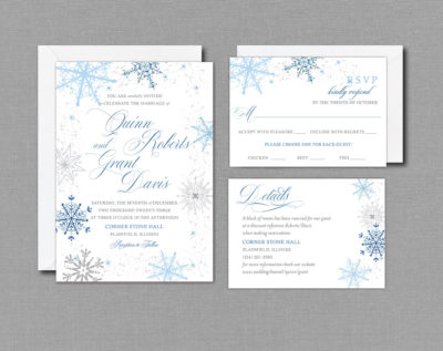 Blue Winter Snowflakes Wedding Invitation Suite with Envelopes 22150