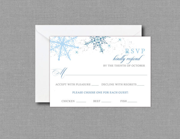 Blue Winter Snowflakes Wedding RSVP Card 22150