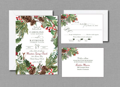 Evergreen Winter Wedding Invitation Suite with Envelopes 22153