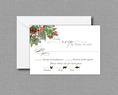 Evergreen Winter Wedding RSVP Card 22153