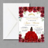 Red Roses Gold Quinceanera Invitations