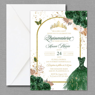 Emerald Green Arch Quinceañera Invitation