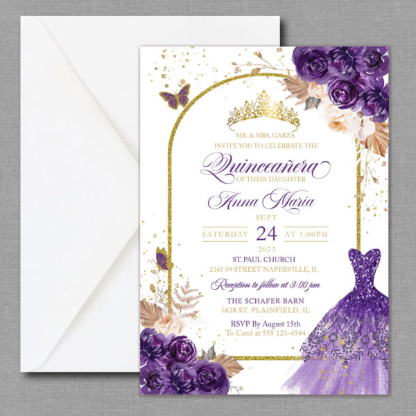 Purple Lilac Arch Quinceañera Invitation