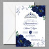 Elegant Royal Blue Floral Quinceañera Invitation