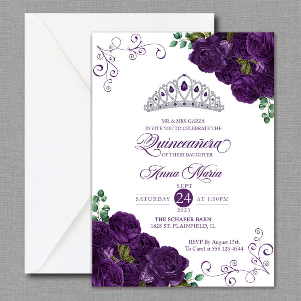 Elegant Purple Floral Quinceañera Invitation