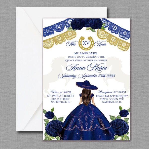 Fiesta Royal Blue Quinceañera XV Invitation