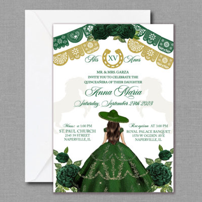 Fiesta Emerald Green Quinceañera XV Invitation